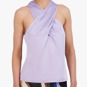 BCBGMAXAZRIA Women's Sleeveless Crossover Halter Neck Woven Top SPL